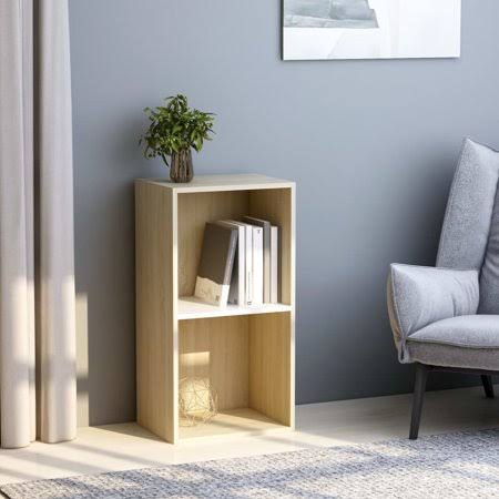2-Tier White and Sonoma Oak Book Cabinet V810991