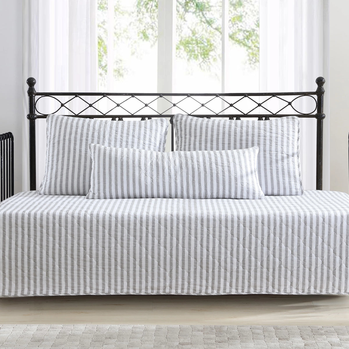 Grey Ticking Stripe 39 X 75 Daybed Cover Set M2043