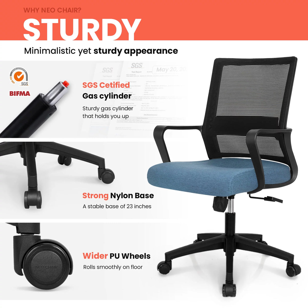 Dark Blue Ergonomic Mesh Office Chair W58779