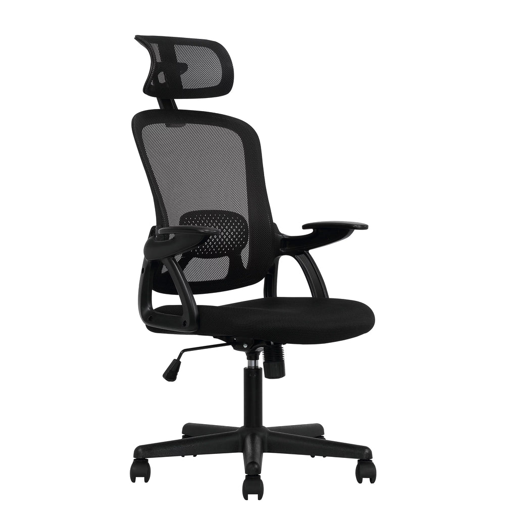 Black Fabric Ergonomic Office Chair with Adjustable Headrest M6578