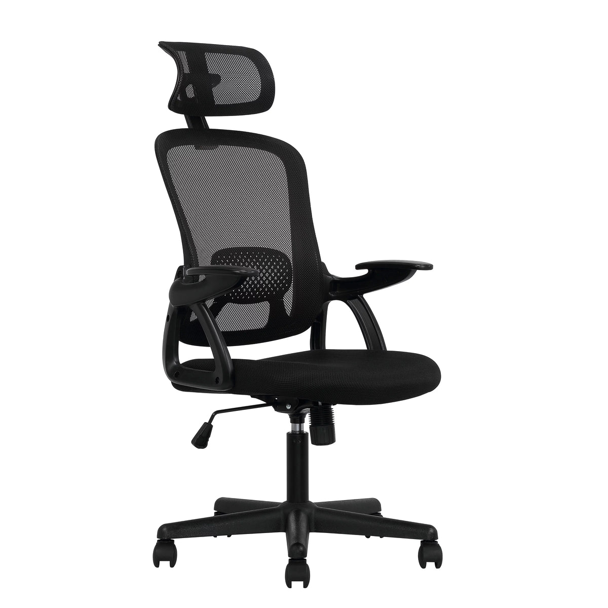 Black Fabric Ergonomic Office Chair with Adjustable Headrest M6578