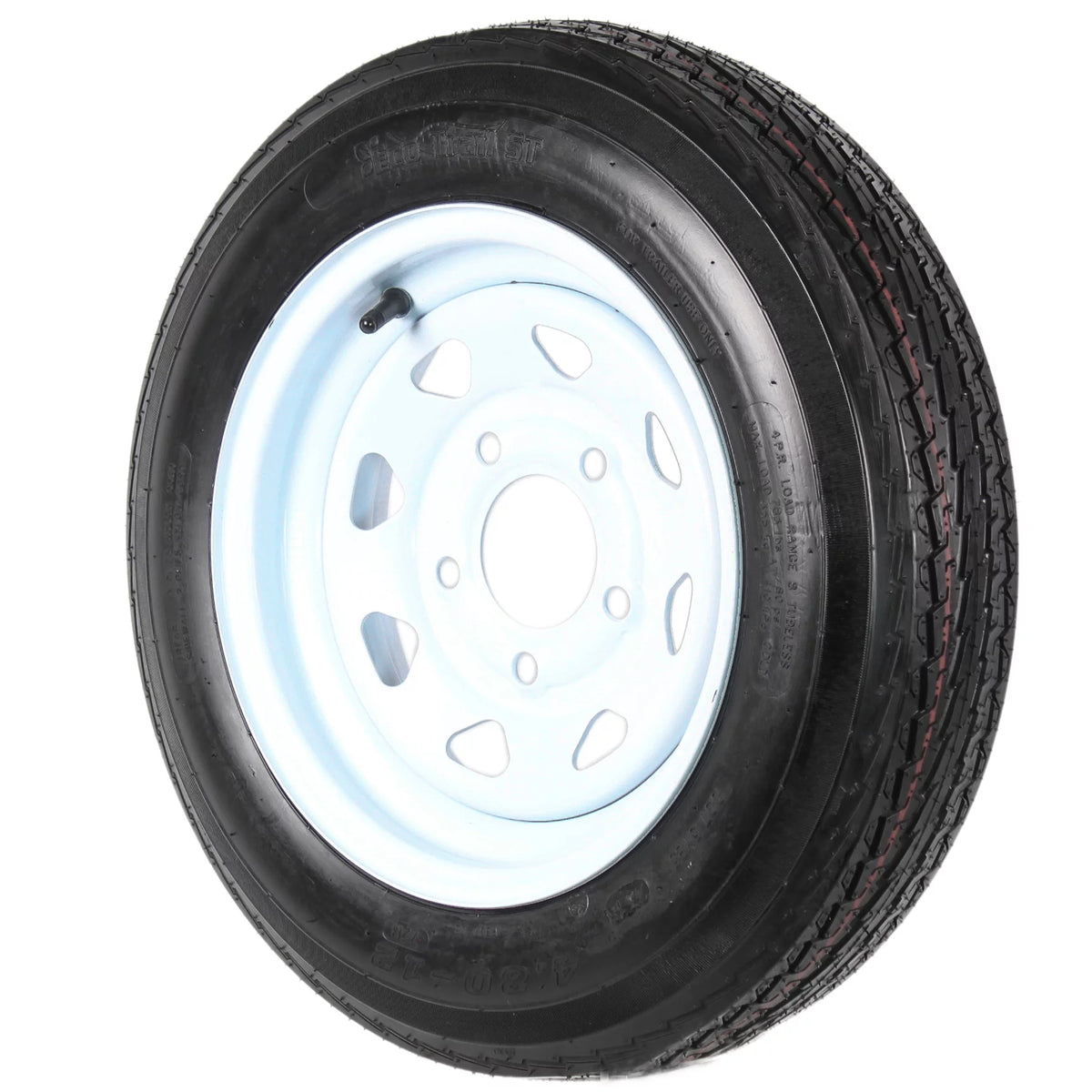 4.80-12 Trailer Tire On Rim 5 Lug White Spoke Wheel B900