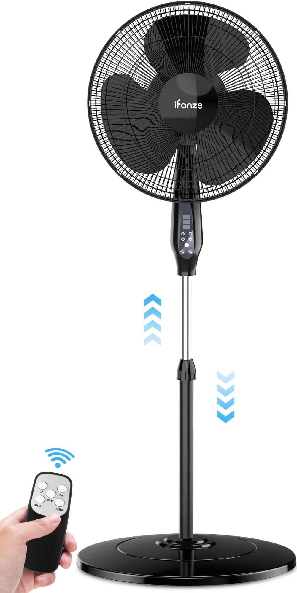 16 Pedestal Fan with Remote, 3-Speed Oscillating Standing Fan E74432