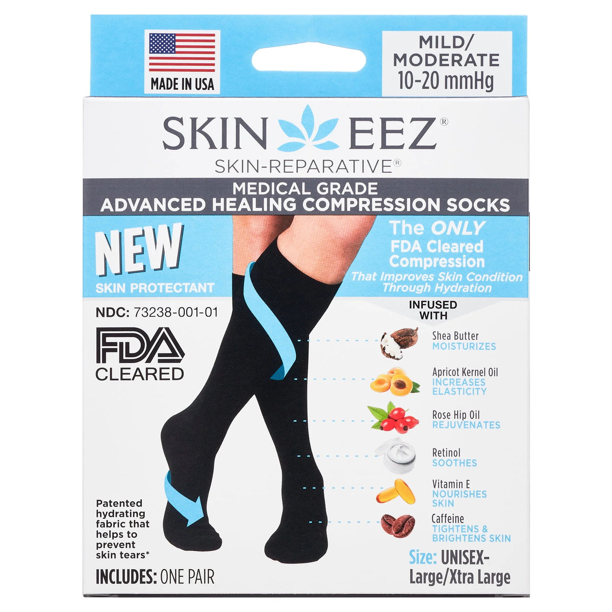Black L/XL Hydrating Compression Socks 10-20 mmHg G9113