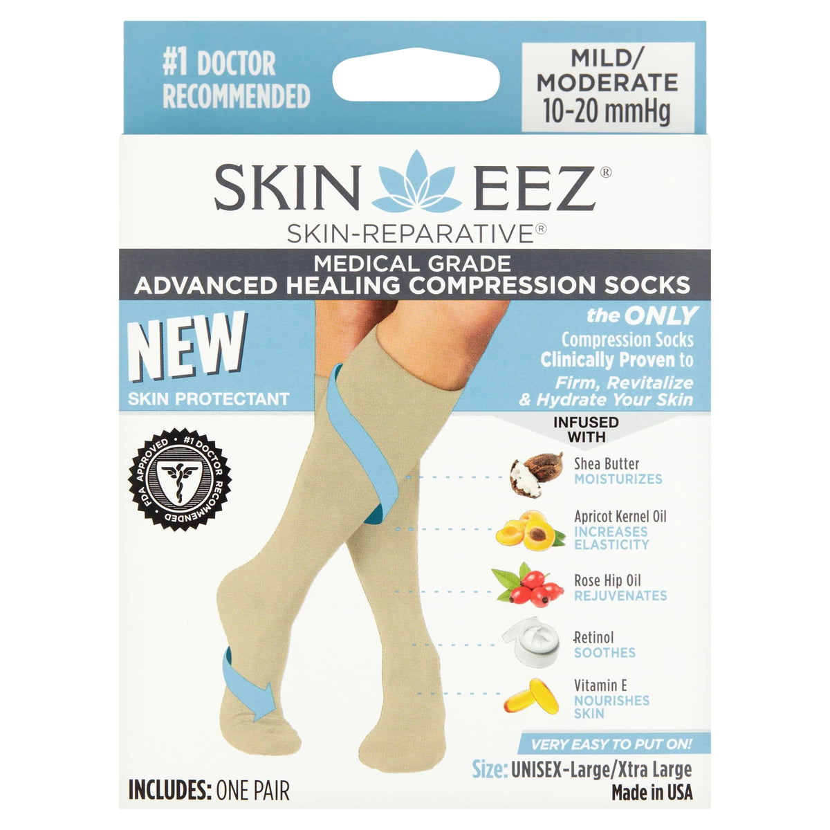 Black L/XL Hydrating Compression Socks 10-20 mmHg G9113