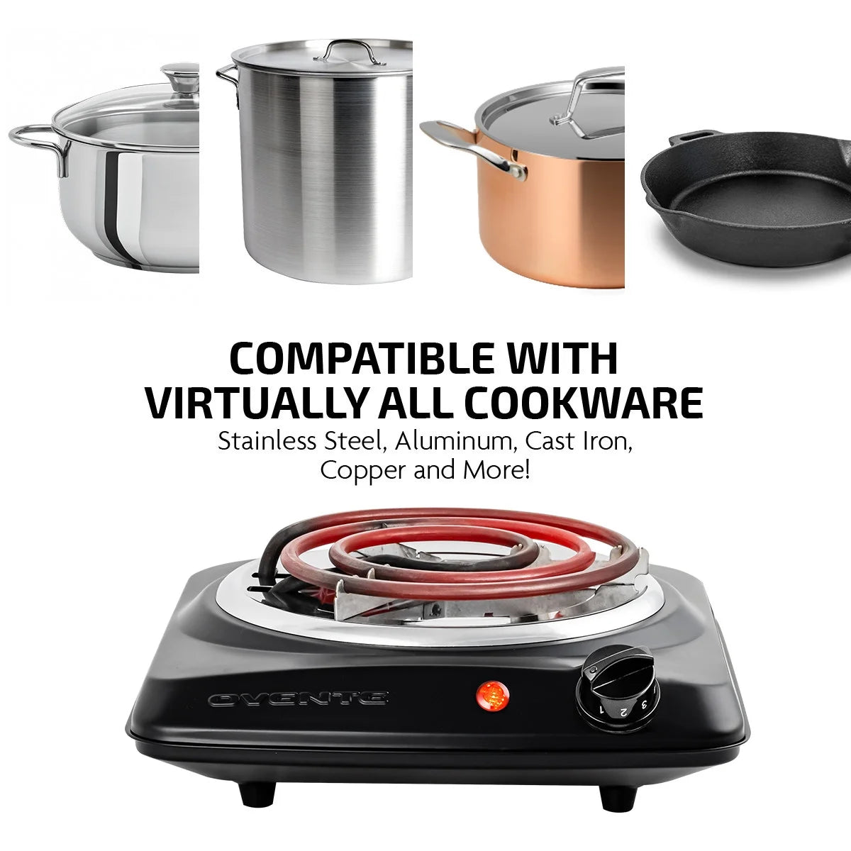 1000W Black Electric Countertop Single Burner N48450
