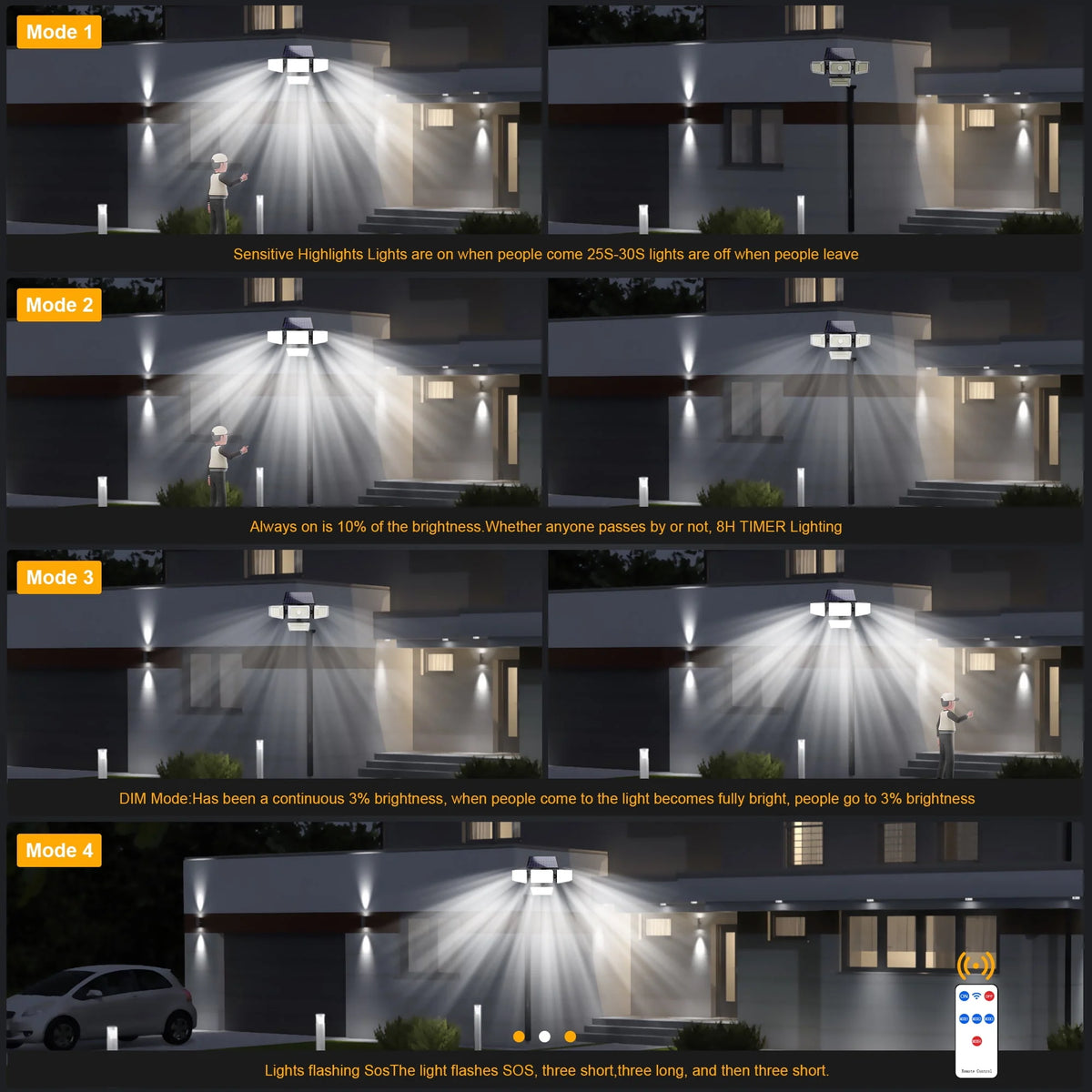 Solar Lights Outdoor 304LED 2500LM Motion Sensor Security Lights with Remote Control IP65 Waterproof 2Pack V2685