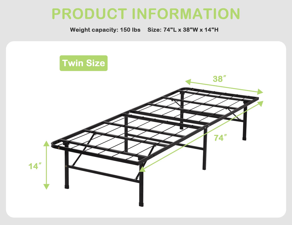 Foldable Twin Bed Frame 150LBS Capacity Heavy Duty I362