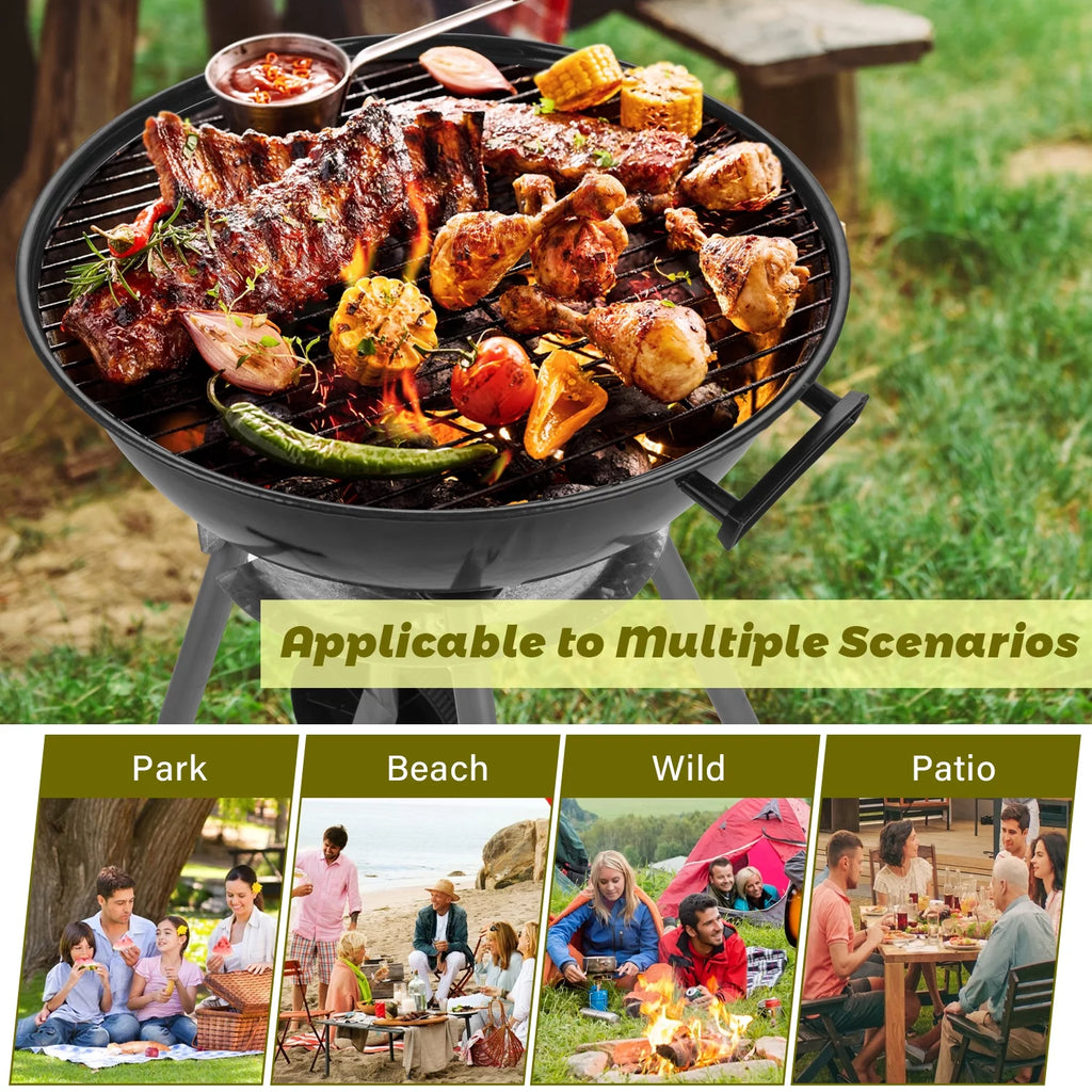 Charcoal Grills, Portable BBQ Kettle Grill, Heavy Duty Coal Grills, Black S161