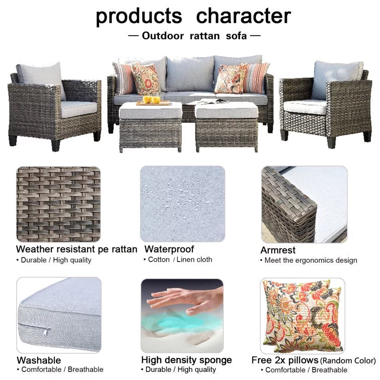 5 Pieces All-Weather Wicker Sectional Sofa with Cushions S112351