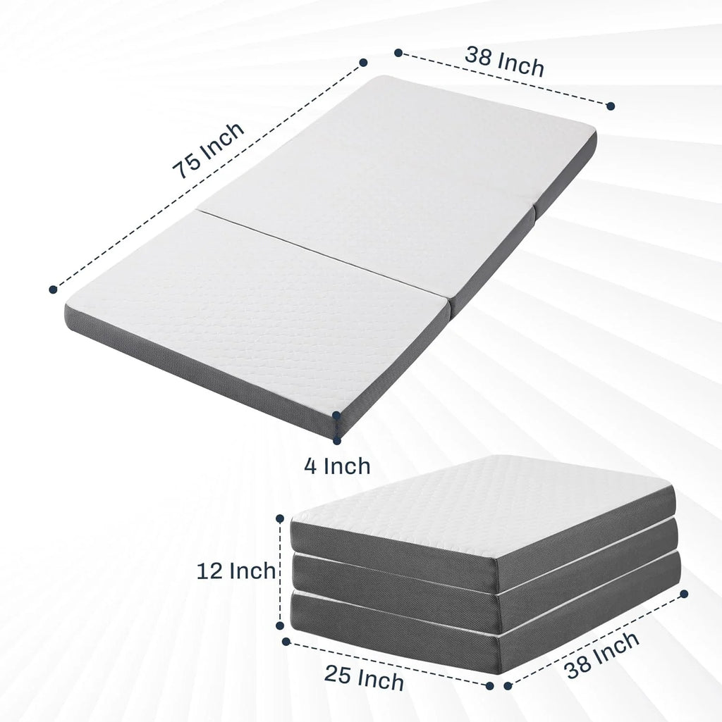 Twin Memory Foam Tri Folding Mattress with Washable Cover C2970