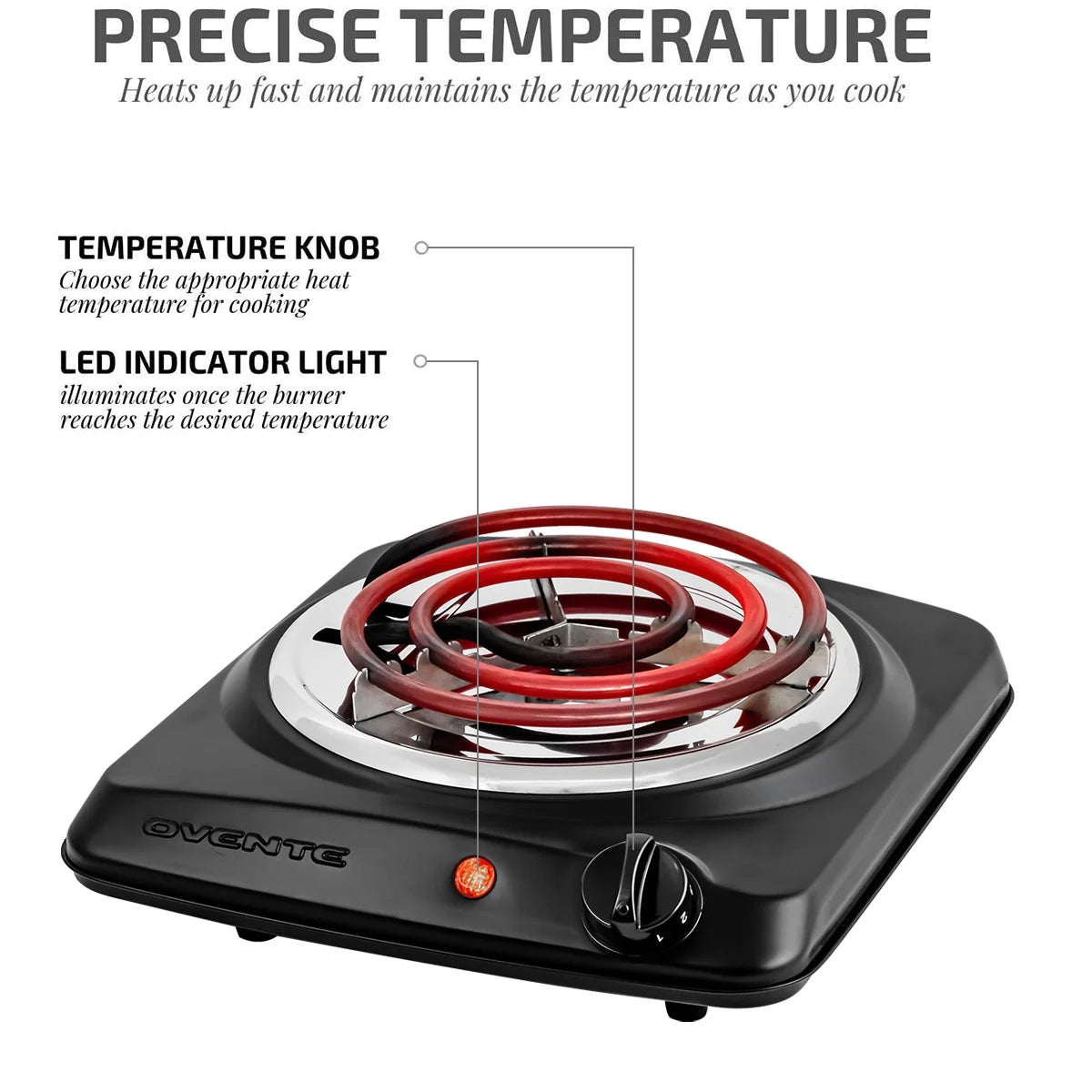 1000W Black Electric Countertop Single Burner N48450